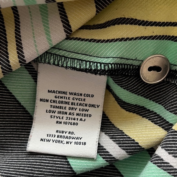 Ruby Rd Shirt Womens XL Multi Striped Button Up Roll Tab Sleeve Tie Stra… - Picture 8 of 8